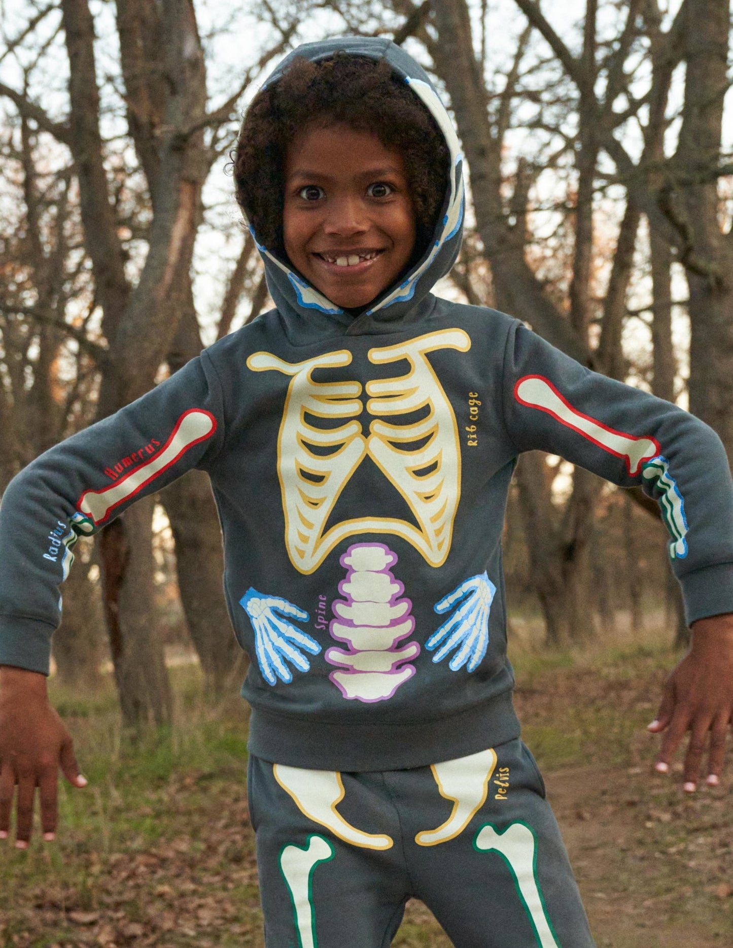 Halloween Glow Skeleton Hoodie-Smoke Grey Glowing Skeleton