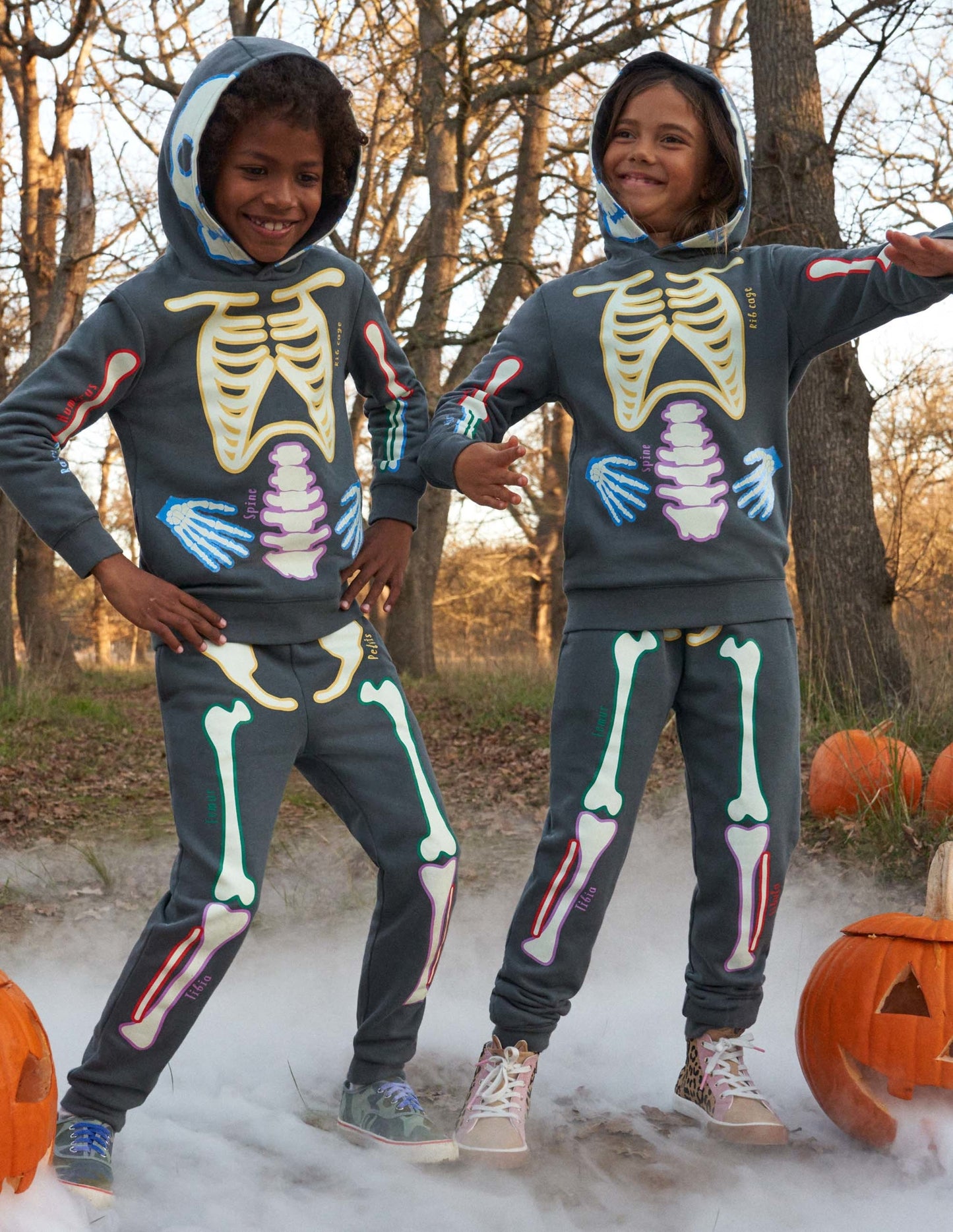 Halloween Glow Skeleton Hoodie-Smoke Grey Glowing Skeleton