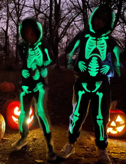 Halloween Glow Skeleton Hoodie-Smoke Grey Glowing Skeleton