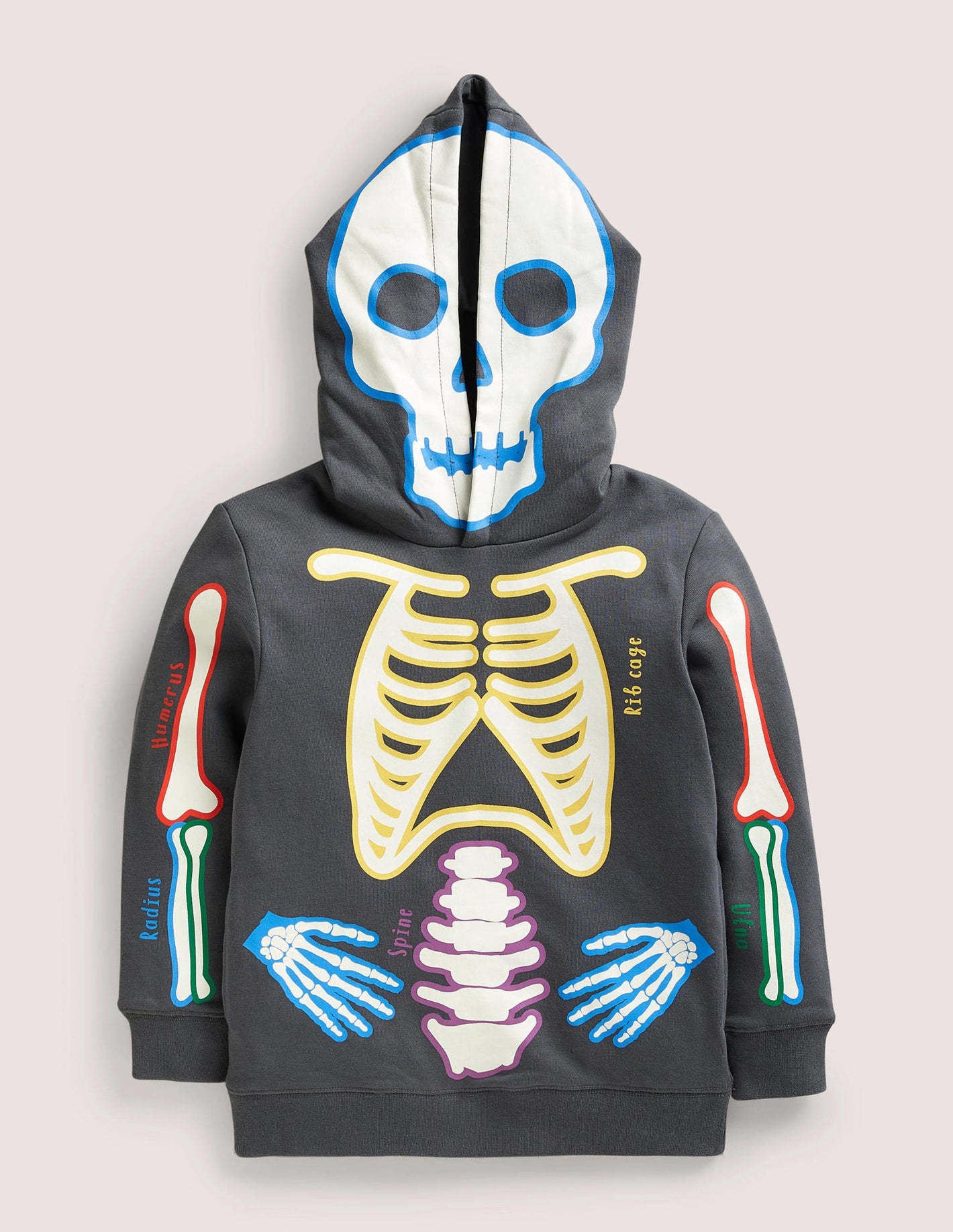 Halloween Glow Skeleton Hoodie-Smoke Grey Glowing Skeleton