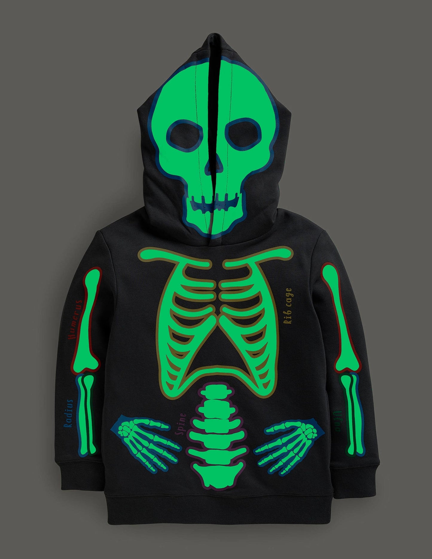 Halloween Glow Skeleton Hoodie-Smoke Grey Glowing Skeleton