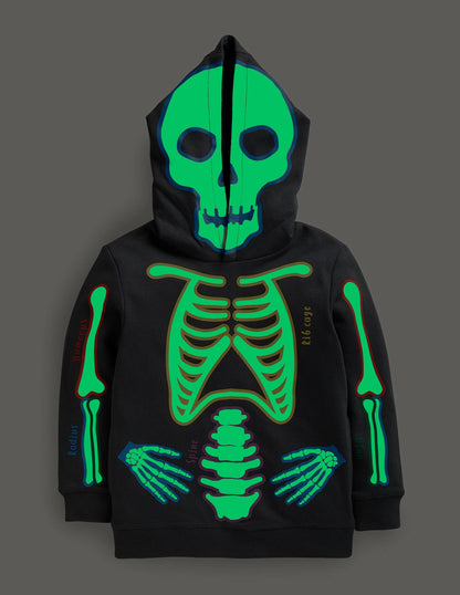 Halloween Glow Skeleton Hoodie-Smoke Grey Glowing Skeleton