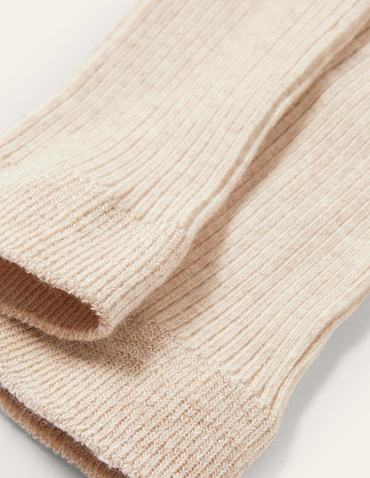 Ribbed Footless Tights-Oatmeal Marl