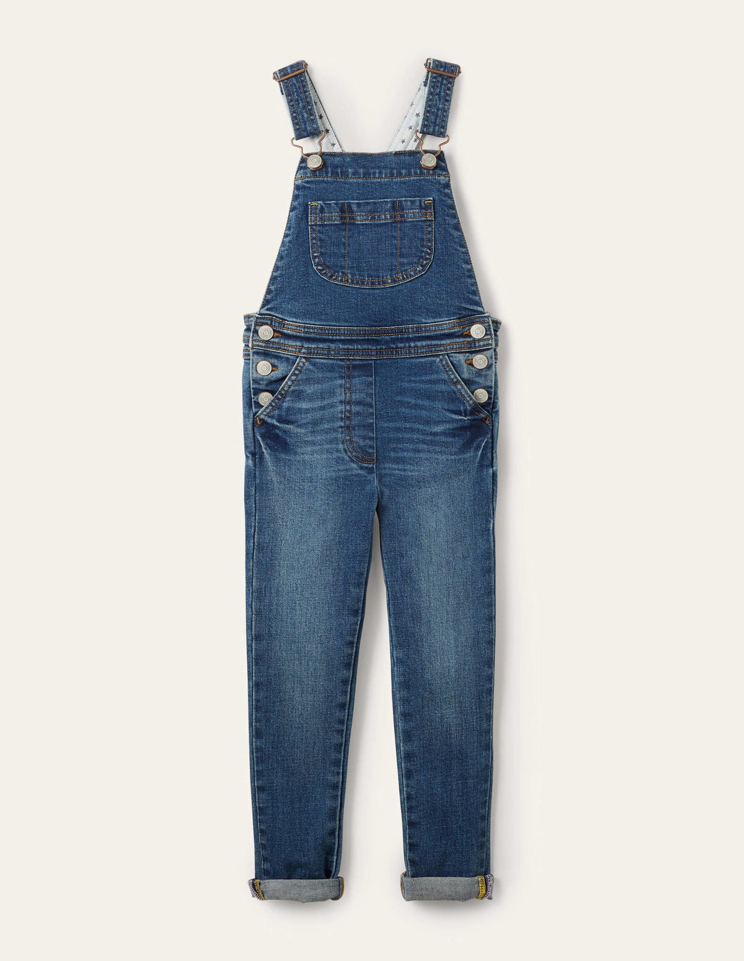 Skinny Fit Denim Dungarees-Mid Vintage Denim