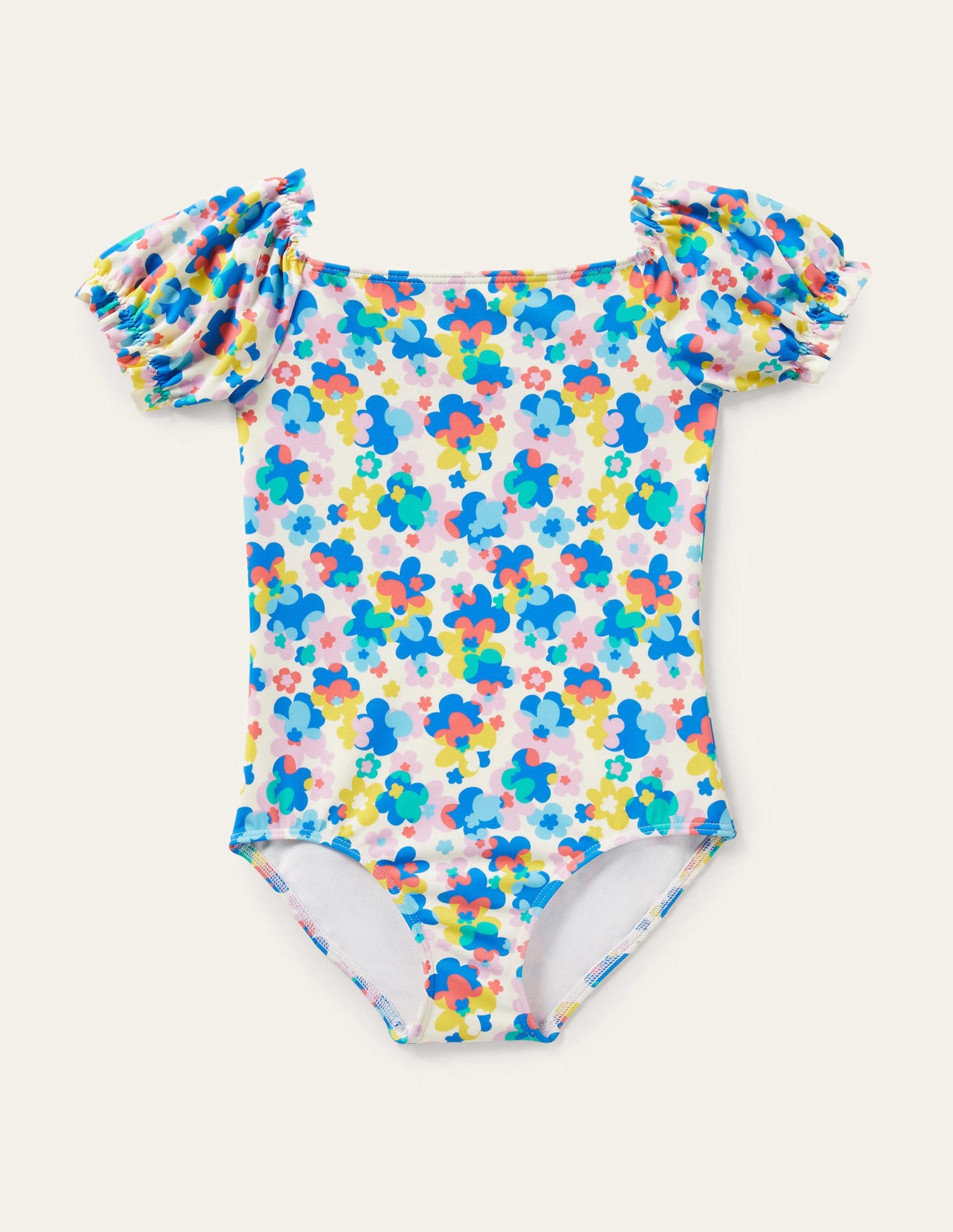 Puff Sleeve Printed Swimsuit-Multi Happy Ditsy Floral