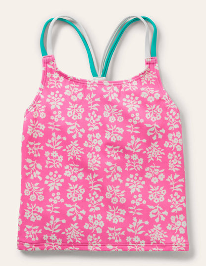 Patterned Tankini Top-Strawberry Pink Woodblock