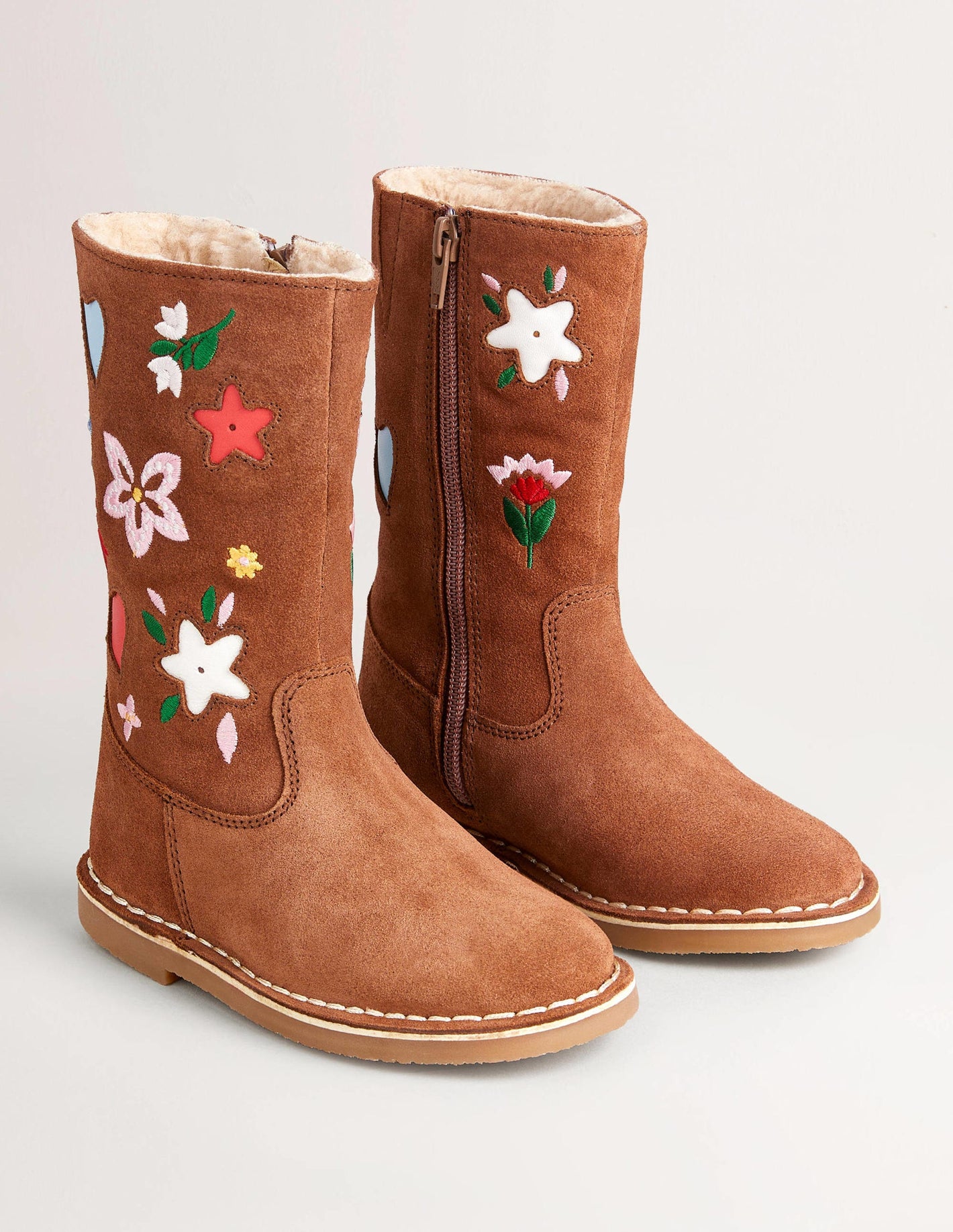 Tall Suede boots-Embroidered Tan Suede