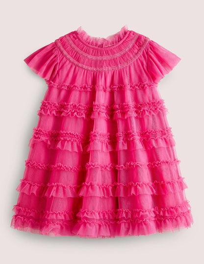 Pink Tulle Tiered Party Dress-Sweet Pink