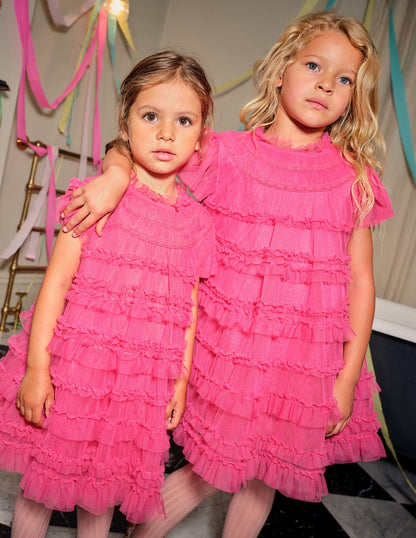 Pink Tulle Tiered Party Dress-Sweet Pink