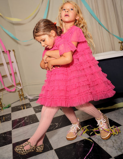 Pink Tulle Tiered Party Dress-Sweet Pink