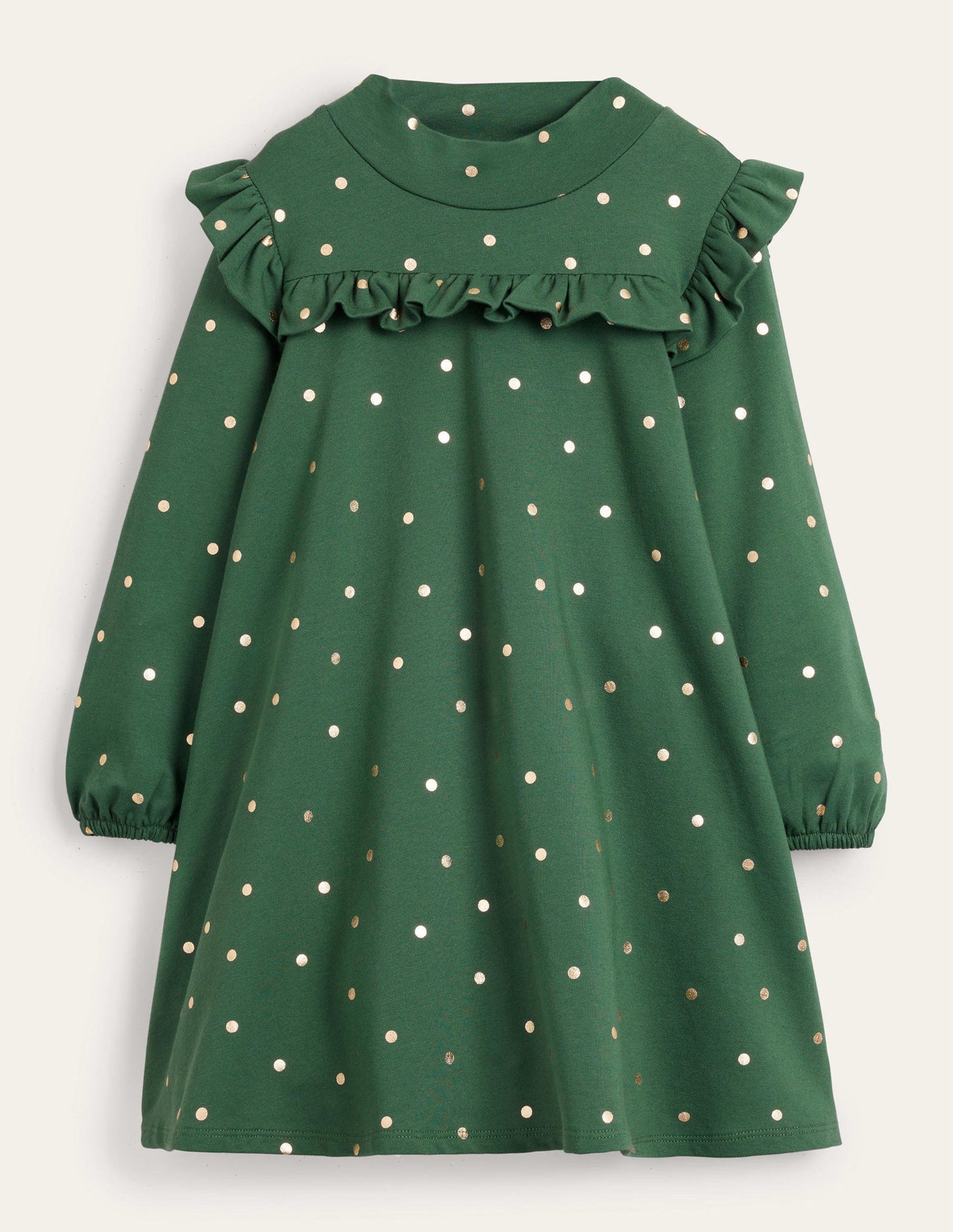 Roll Neck Midi Dress-Trekking Green/Gold Spot