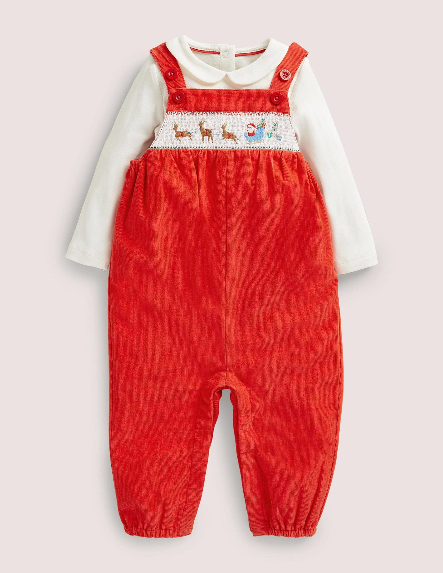 Smocked Dungaree Set-Rockabilly Red