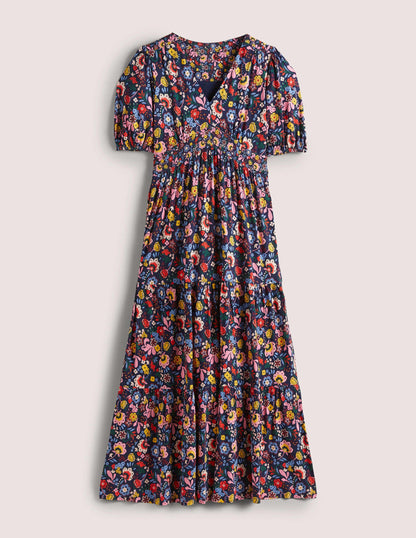 Tiered Jersey Maxi Tea Dress-Navy, Pretty Paradise