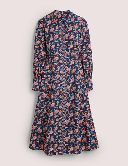 Empire Midi Shirt Dress-Navy, Chintz Bloom