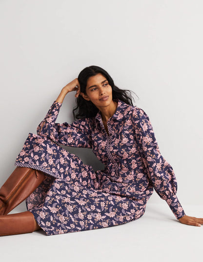 Empire Midi Shirt Dress-Navy, Chintz Bloom