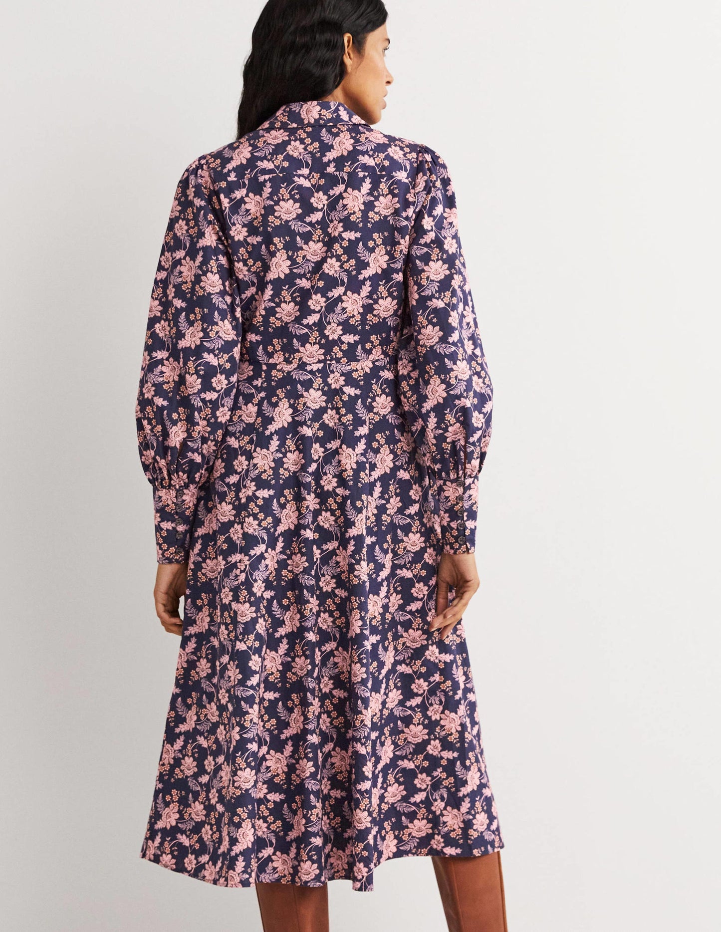 Empire Midi Shirt Dress-Navy, Chintz Bloom