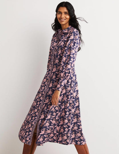 Empire Midi Shirt Dress-Navy, Chintz Bloom