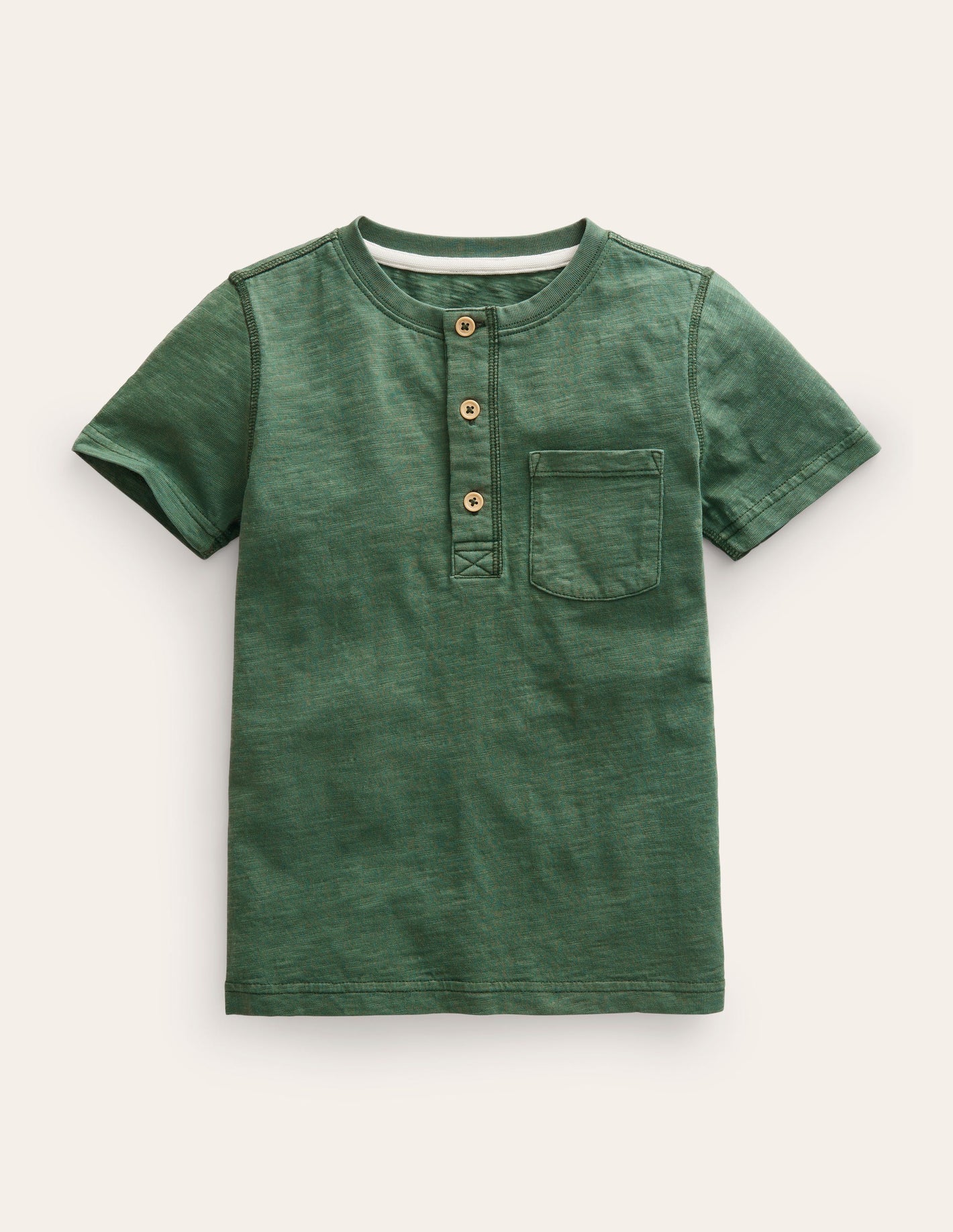 Washed Cotton Henley T-shirt-Monster Green