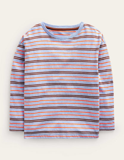 Long Sleeve Neon T-shirt-Blue Marl/Neon Orange