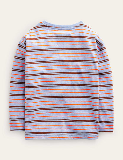 Long Sleeve Neon T-shirt-Blue Marl/Neon Orange