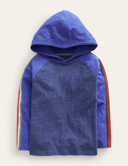 Hooded Raglan T-shirt-Navy Marl/Brilliant Blue