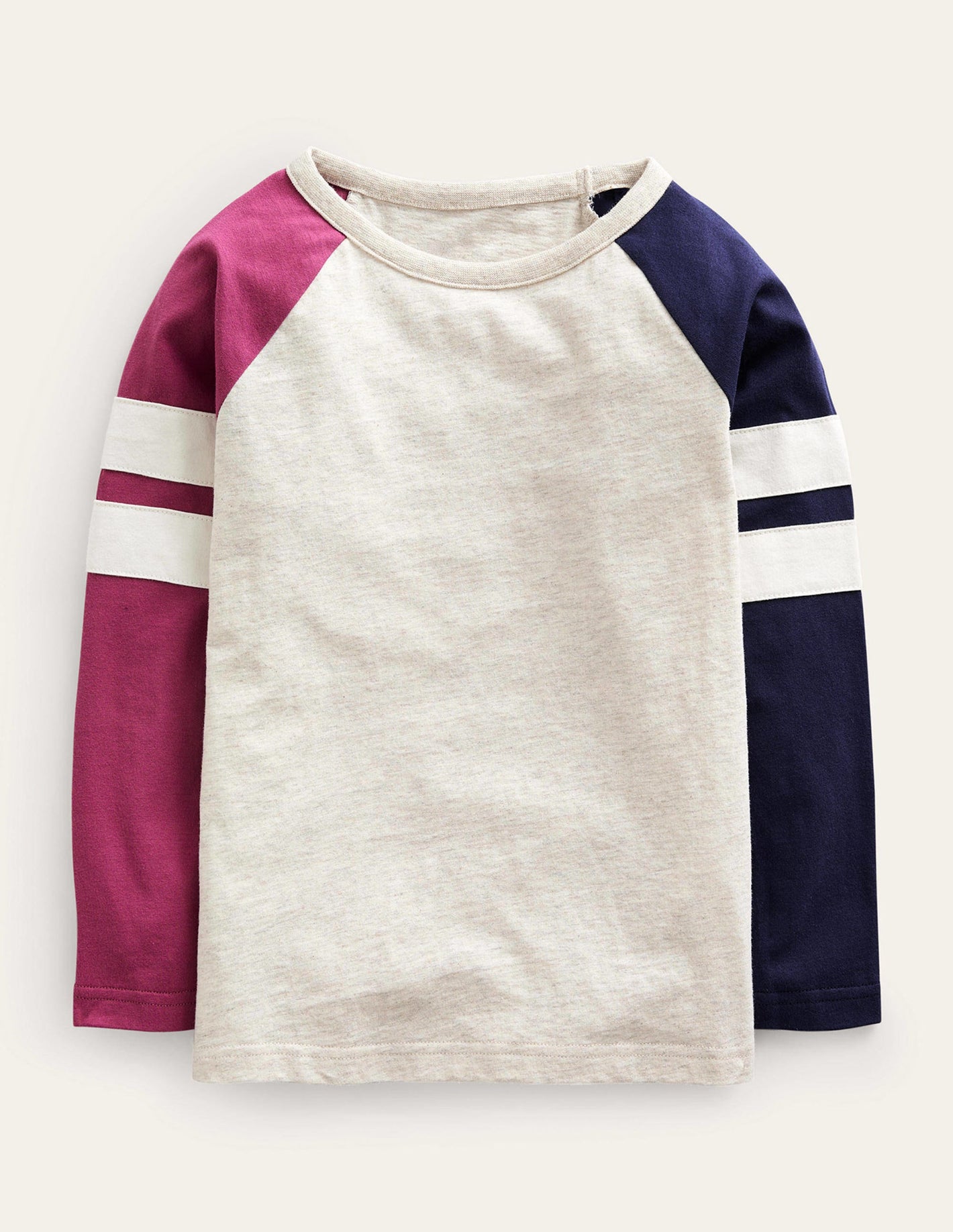 Colourblock Raglan T-shirt-Oatmeal/Navy/Berry Marl