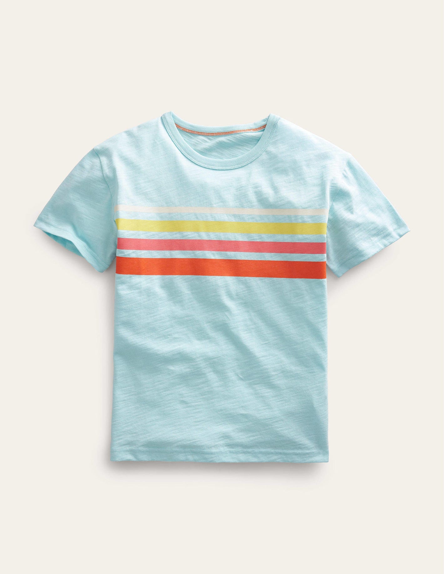 Relaxed Striped Cotton T-Shirt-Iced Aqua Blue