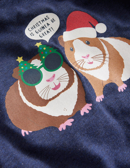 Christmas Guinea Pig Raglan-Rockabilly Red/Blue Marl