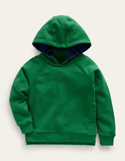 Checked Hoodie-Deep Green