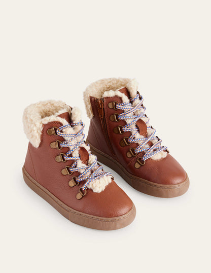 Cosy Leather Lace Up Boots-Tan