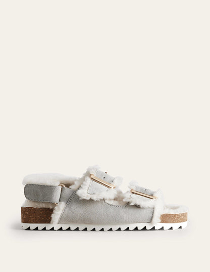 Cosy Suede Buckle Sandals-Taupe