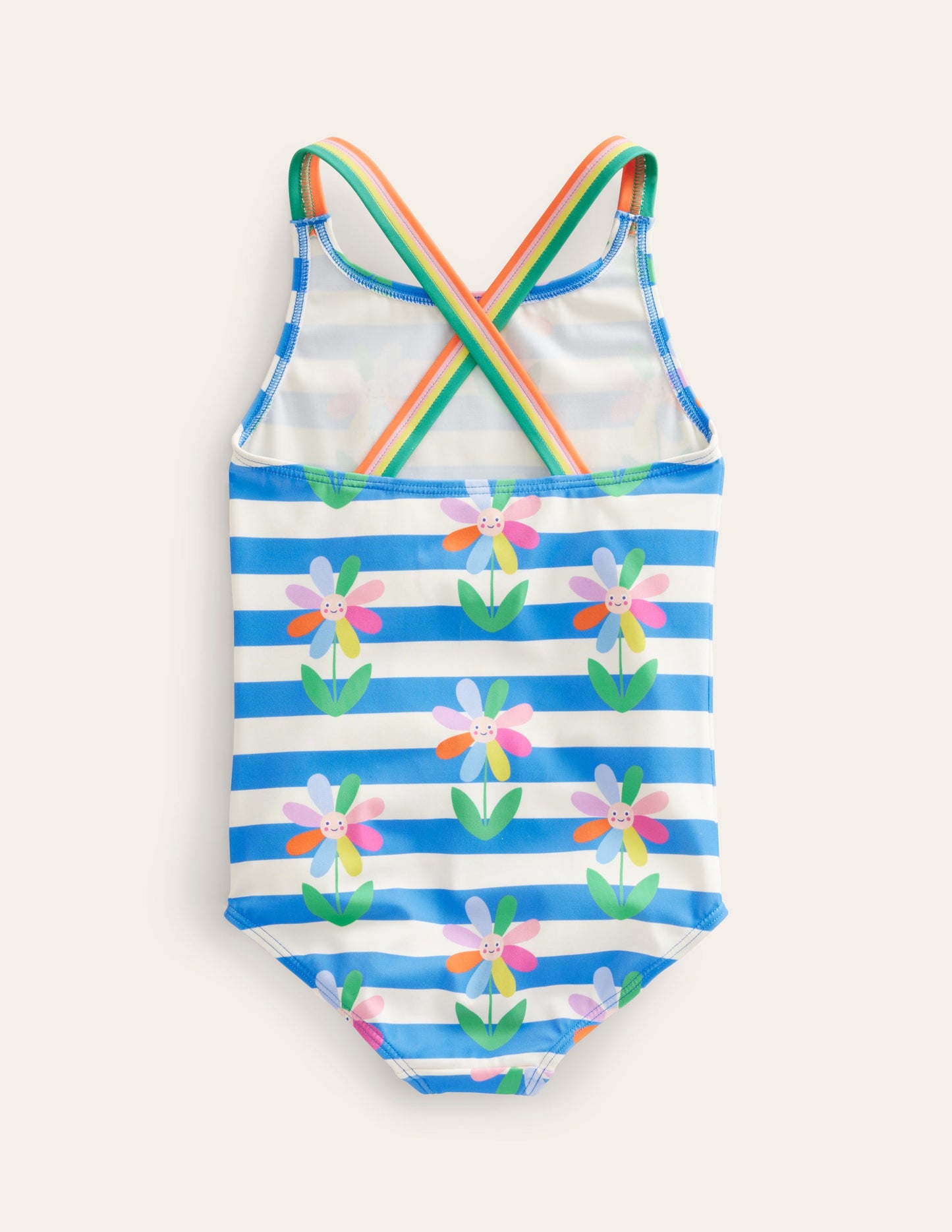 Cross-back Printed Swimsuit-Cabana Blue Daisy Stripe