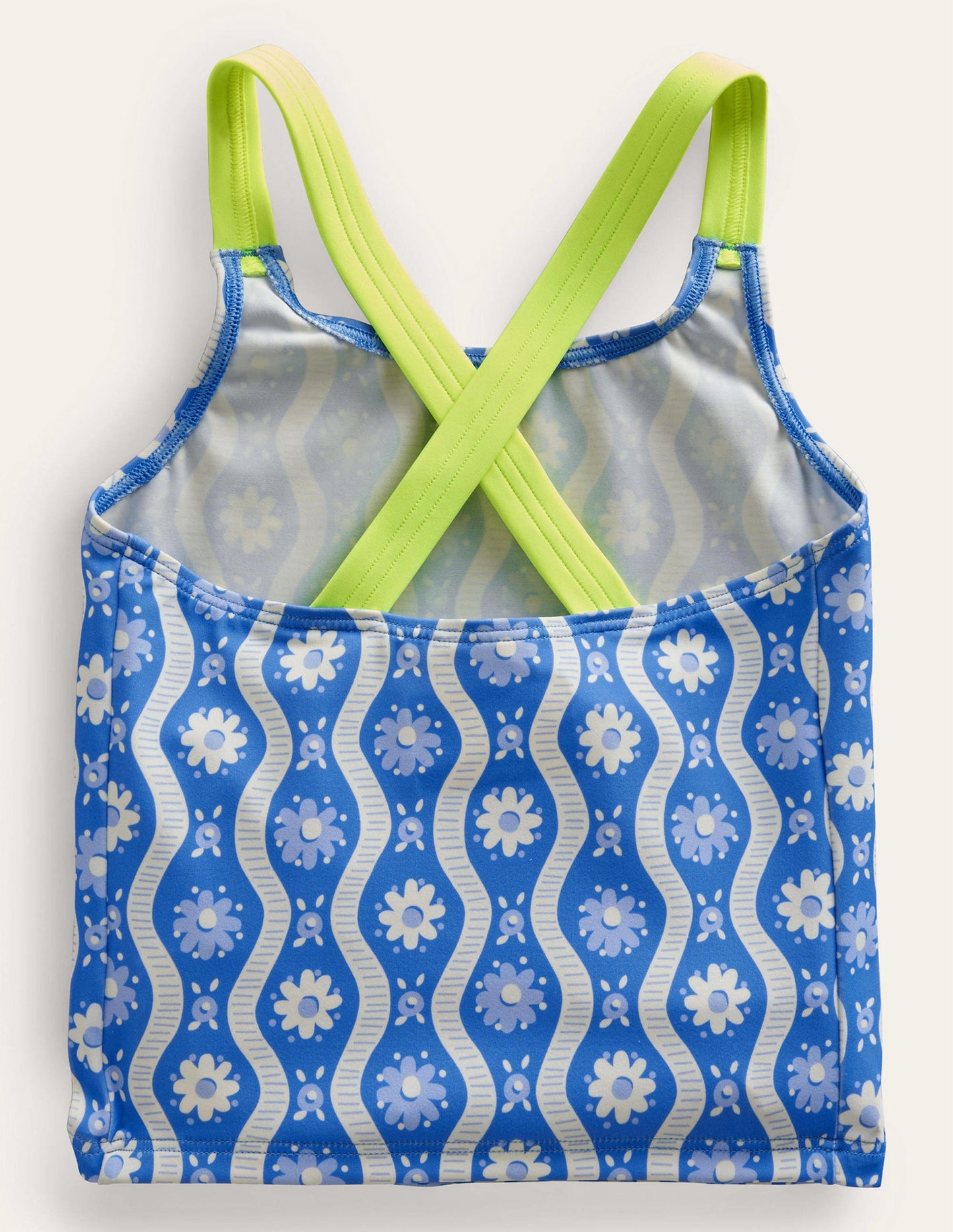 Cross Back Tankini Top-Penzance Blue Daisy Wave