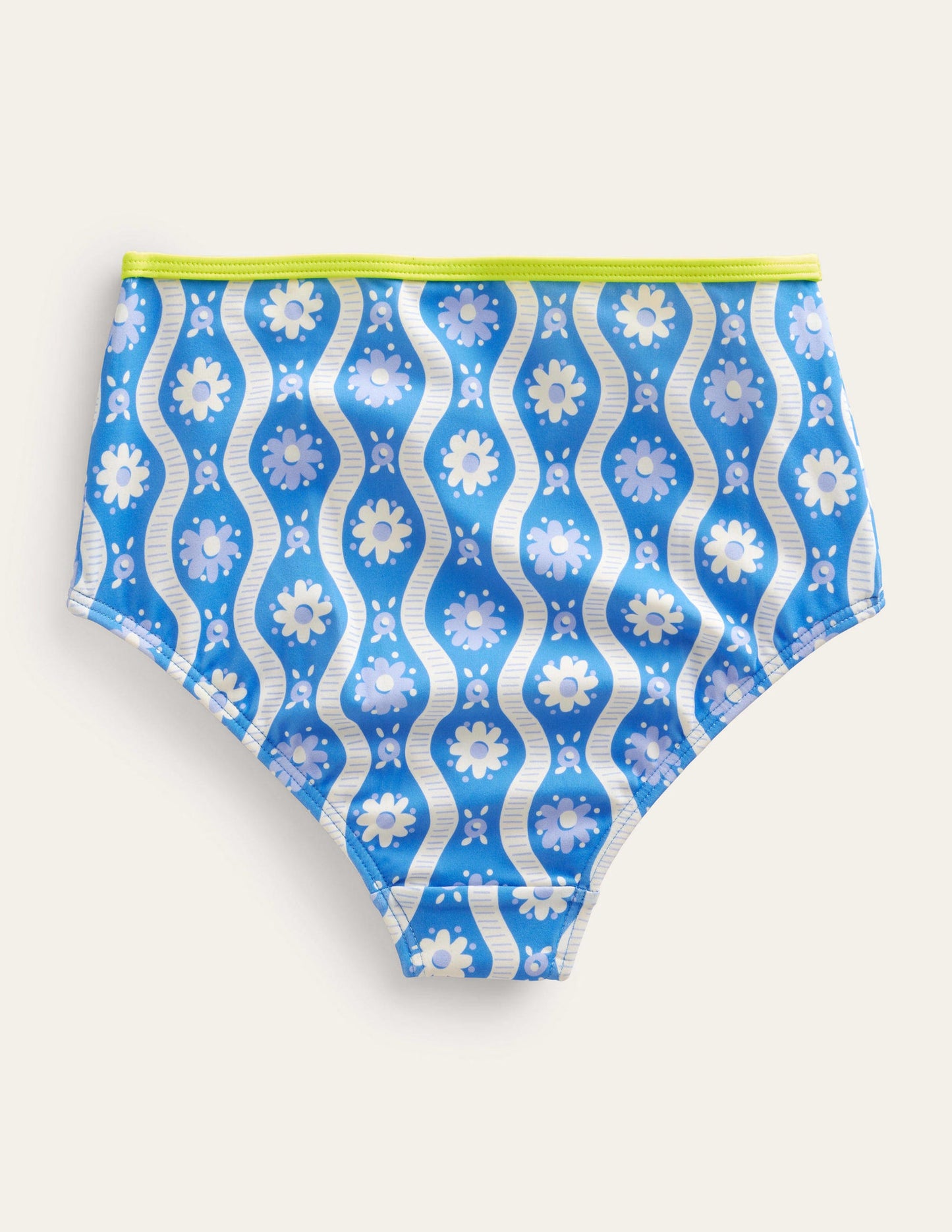 High Waisted Bikini Bottoms-Penzance Blue Daisy Wave