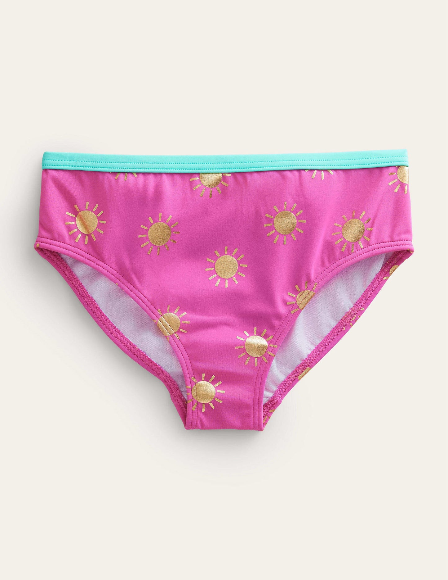 Patterned Bikini Bottoms-Tickled Pink Gold Foil Suns