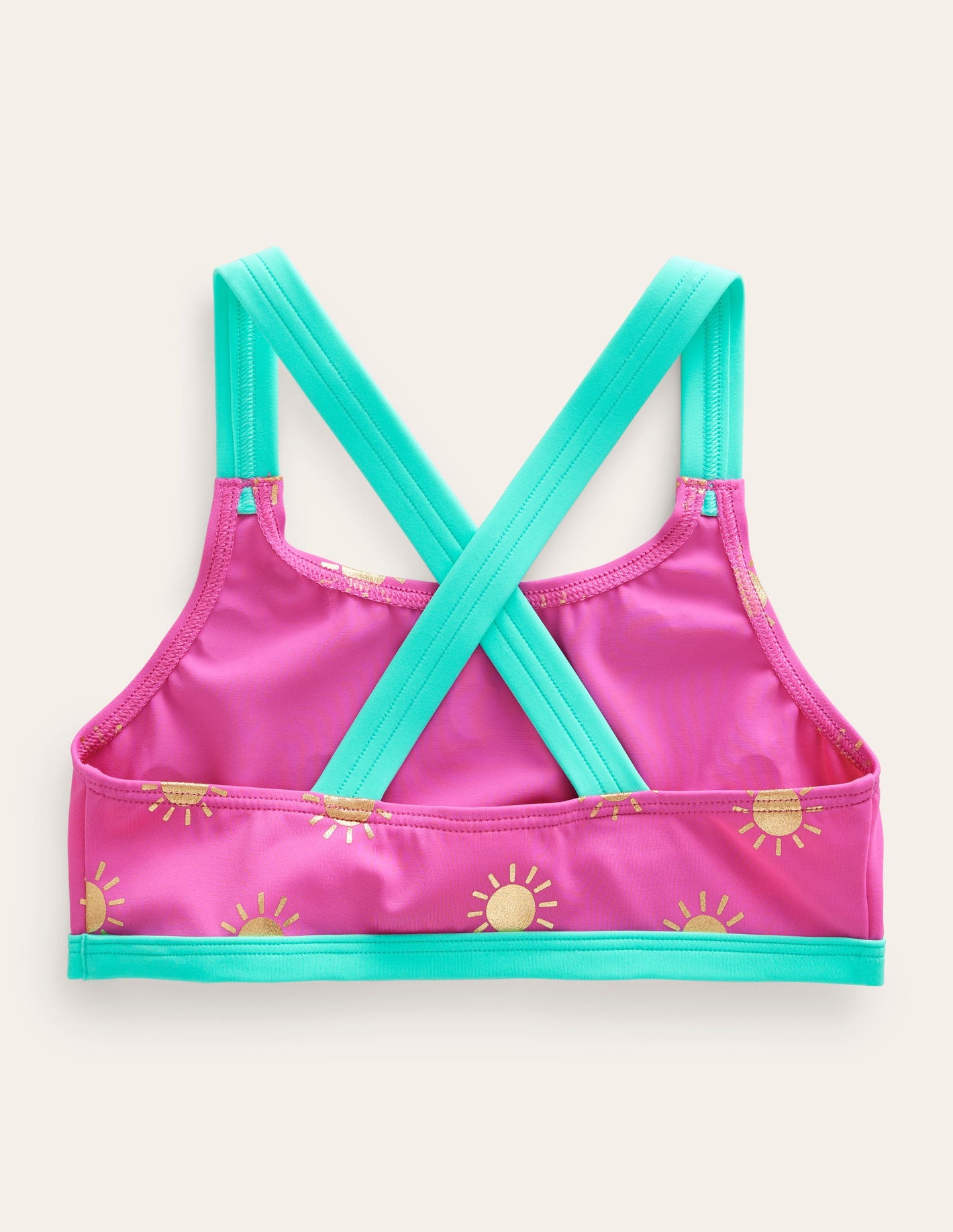 Cross Back Bikini Top-Tickled Pink Gold Foil Suns