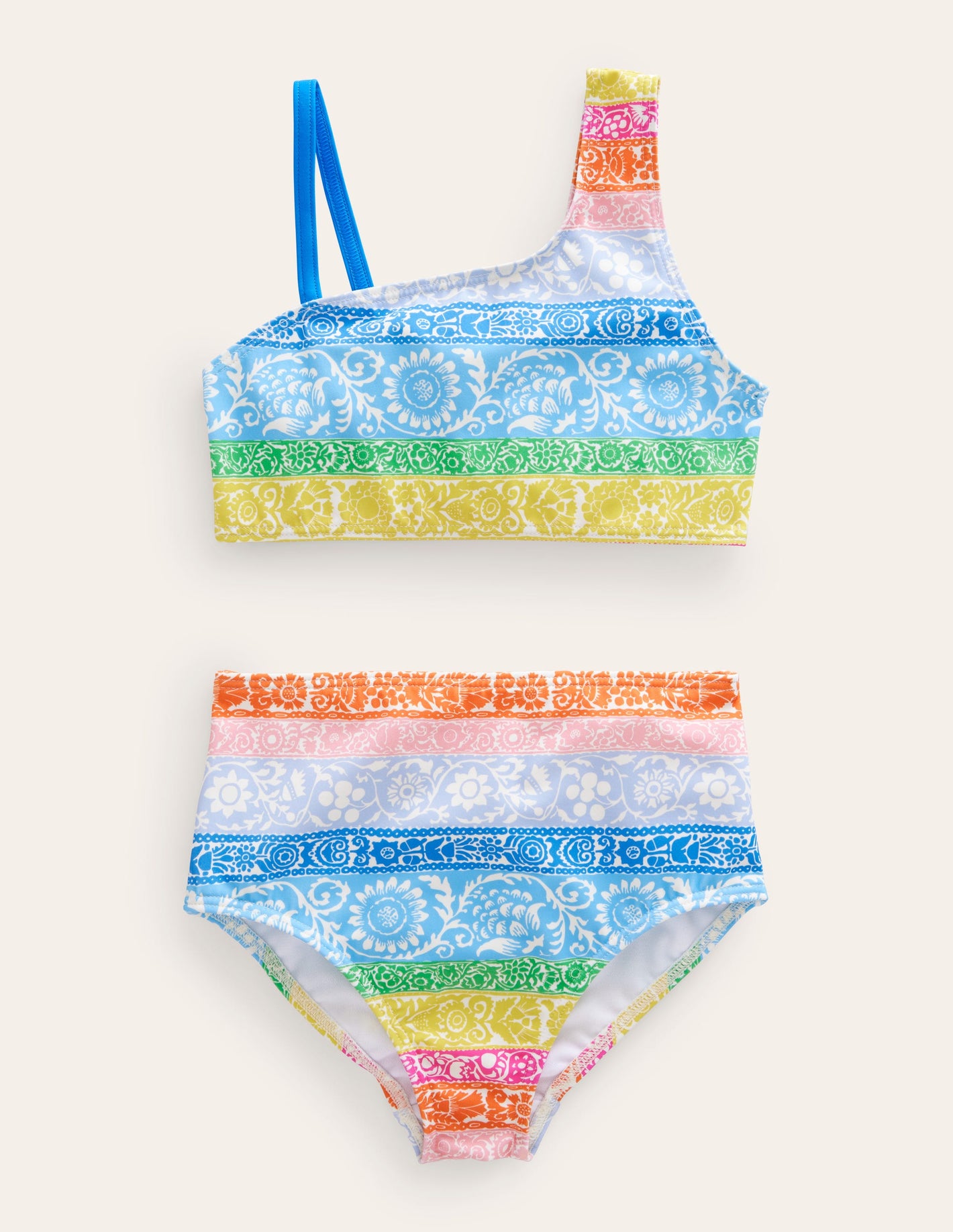 One Shoulder Bikini-Ivory, Multi  Wallpaper Stripe