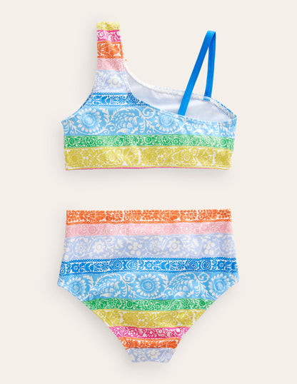 One Shoulder Bikini-Ivory, Multi  Wallpaper Stripe