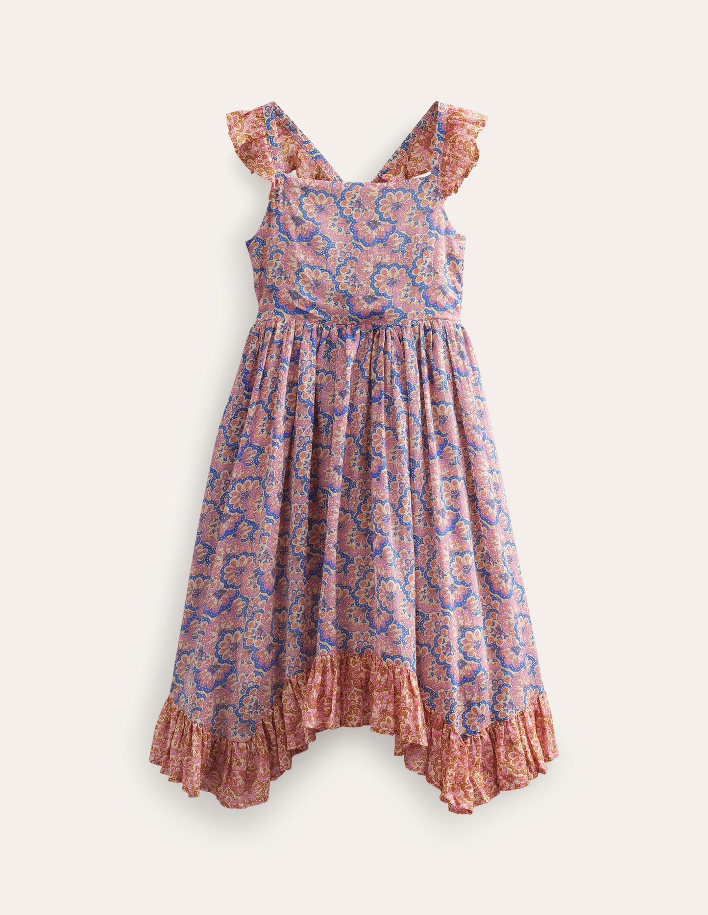 Handkerchief Hem Dress-Lupin and Peach Paisley