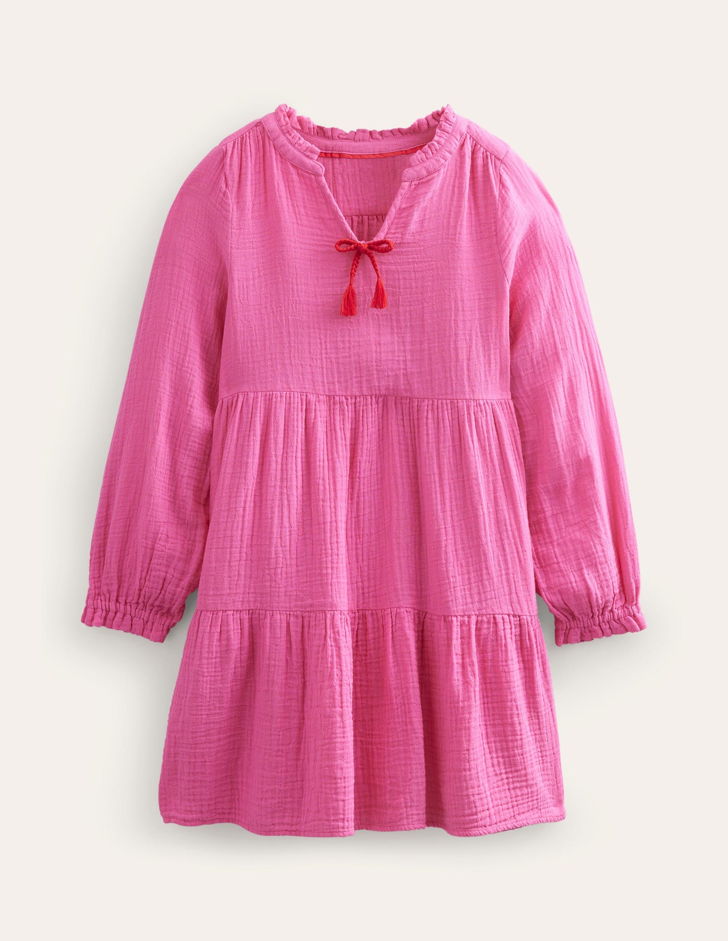 Double Cloth Tiered Dress-Festival Pink