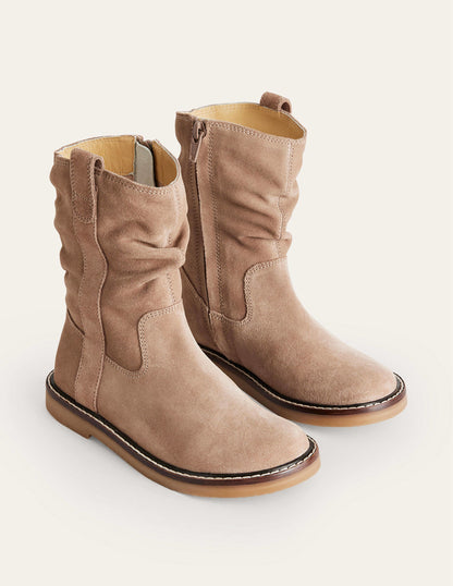 Slouch Suede Boots-Taupe