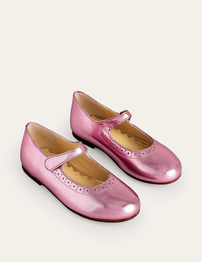 Leather Mary Janes-Metallic Pink