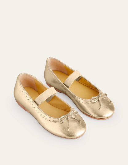 Leather Ballet Flats-Gold Metallic