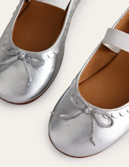 Leather Ballet Flats-Silver Metallic