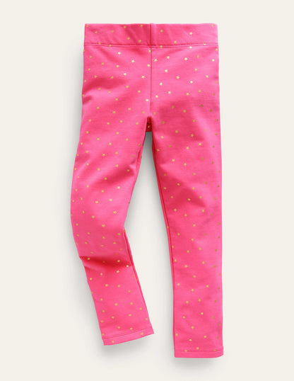 Fun Cosy Leggings-Mid Pink Foil Stars