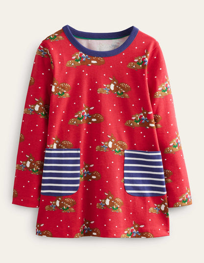 Printed Tunic-Rockabilly Red Festive Deer