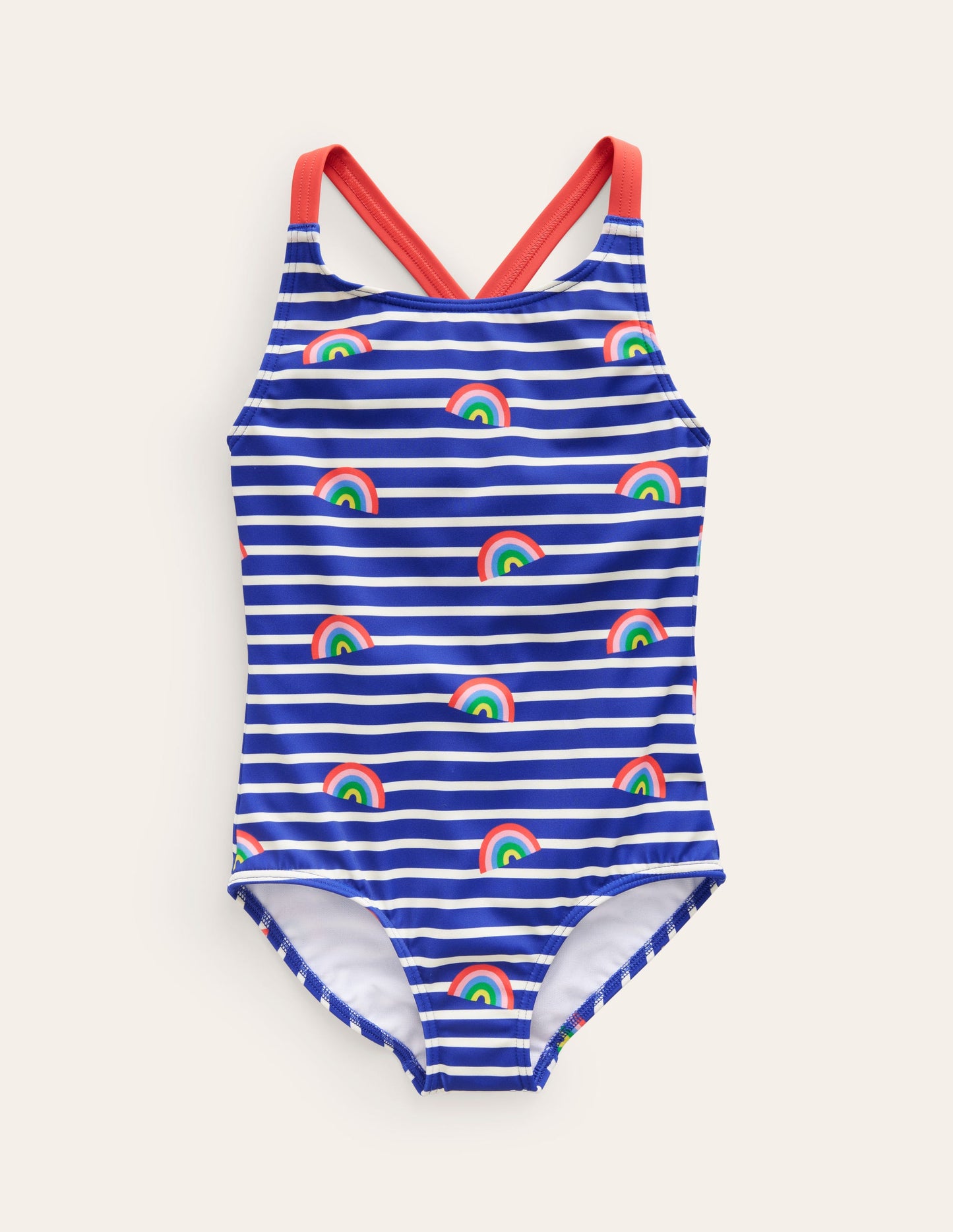 Cross-back Printed Swimsuit-Sapphire Blue Breton Rainbows