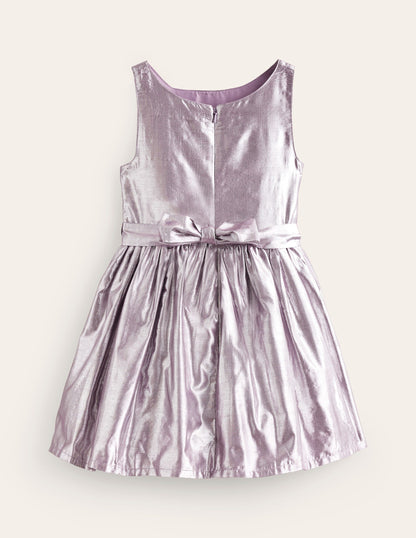 Metallic Spot Tulle Dress-Mountain Heather Silver