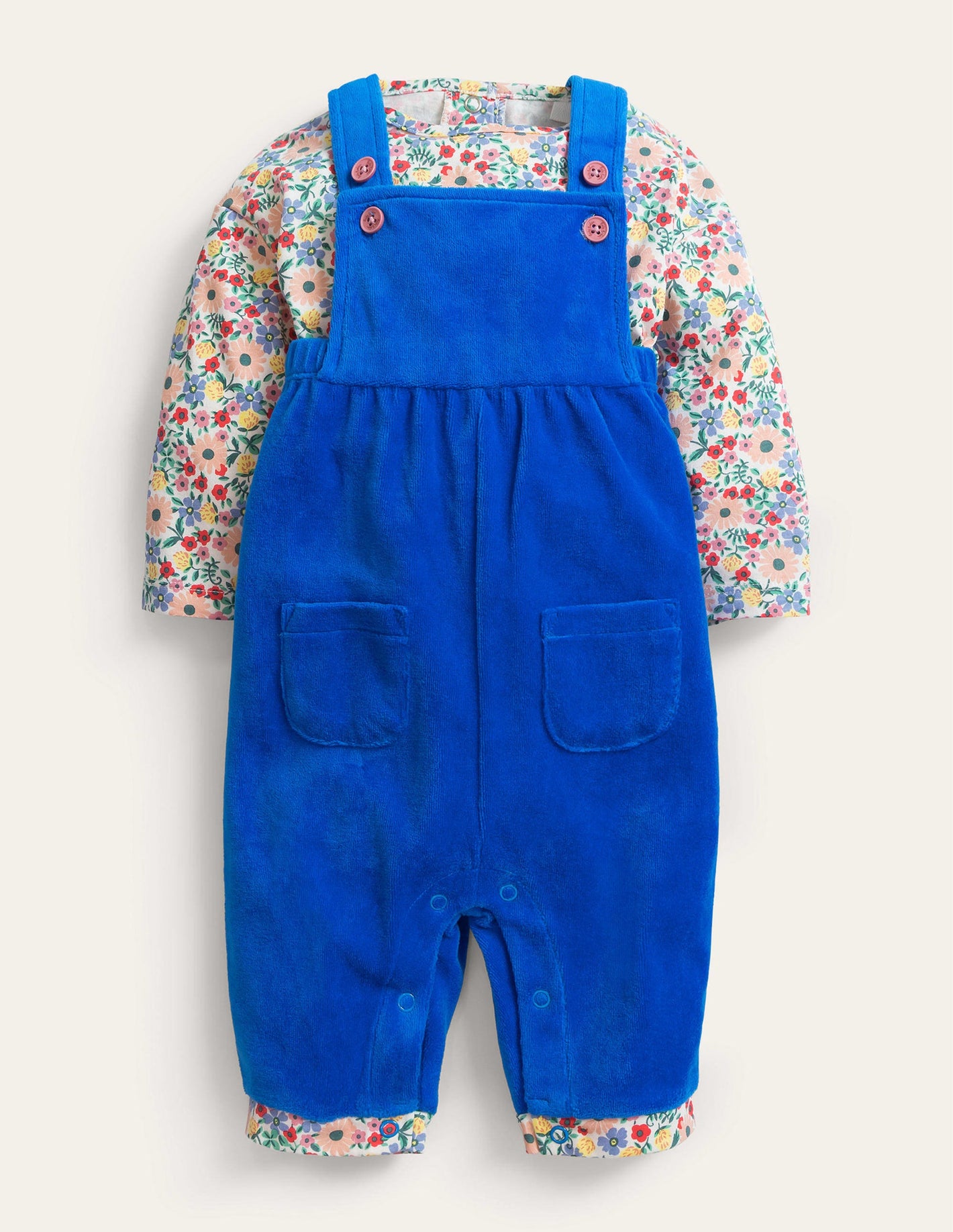 Velour Dungaree Set-Multi Fossil Floral