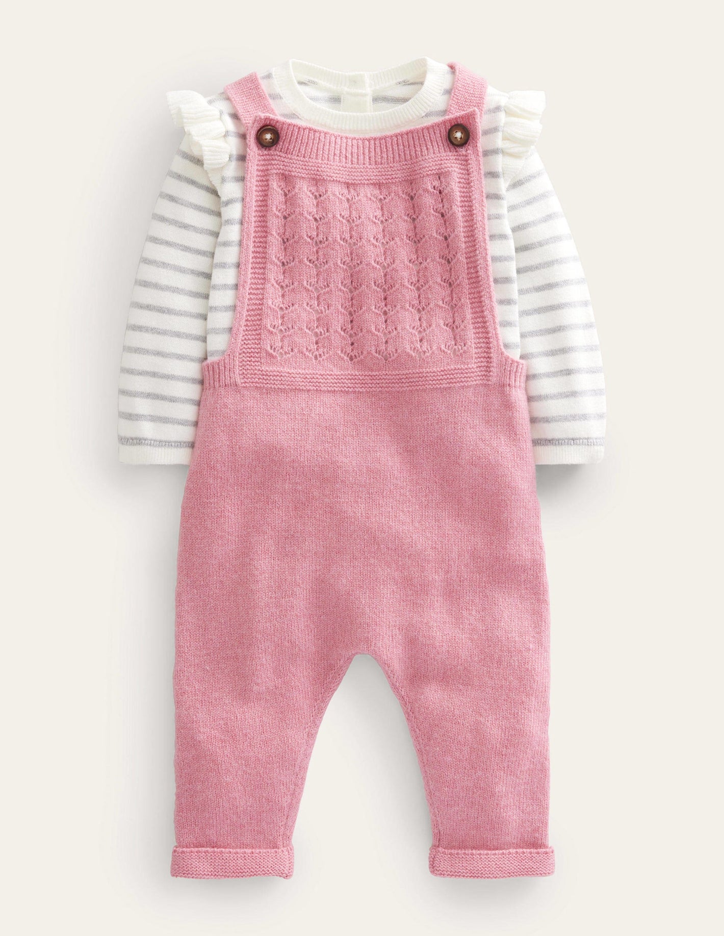 Knitted Dungaree Set-Almond Pink